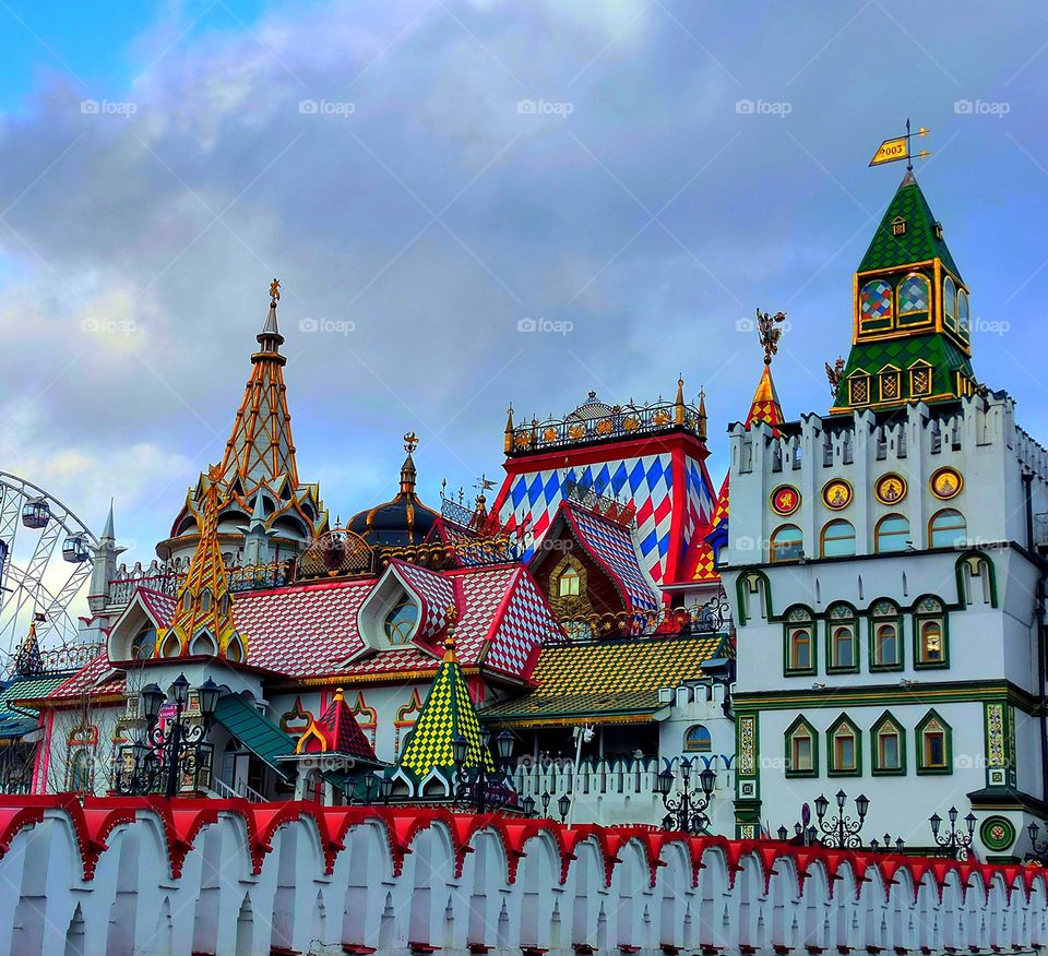 Explosion of color in architecture. Multicolored domes of towers