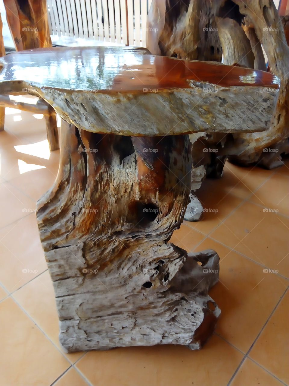 Chair, table, made from tree roots, wood
