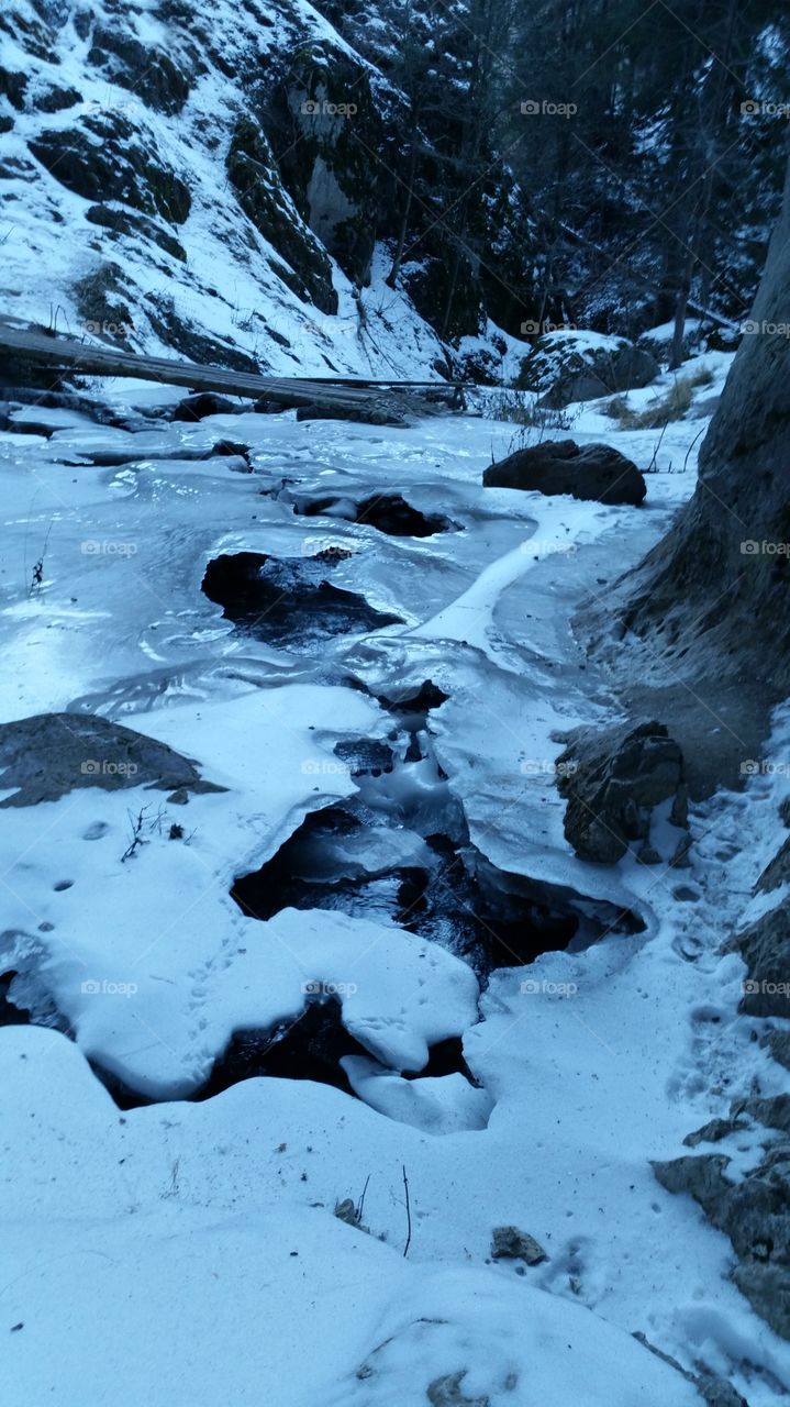 River . ice from above, running underneath 