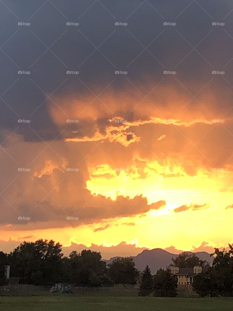 Dramatic and bright Colorado  sunset.