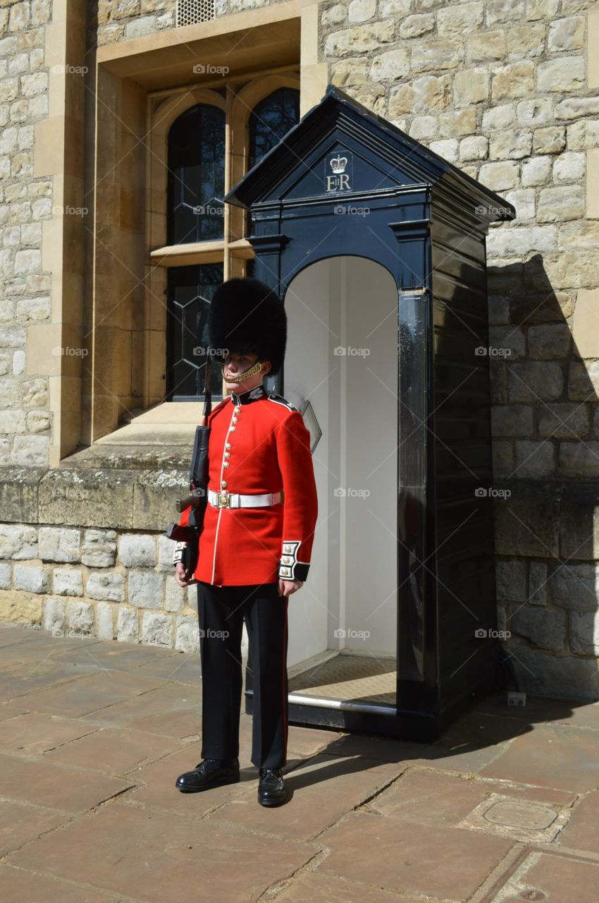 Queen’s Guard Stands Outside the Castle on Duty