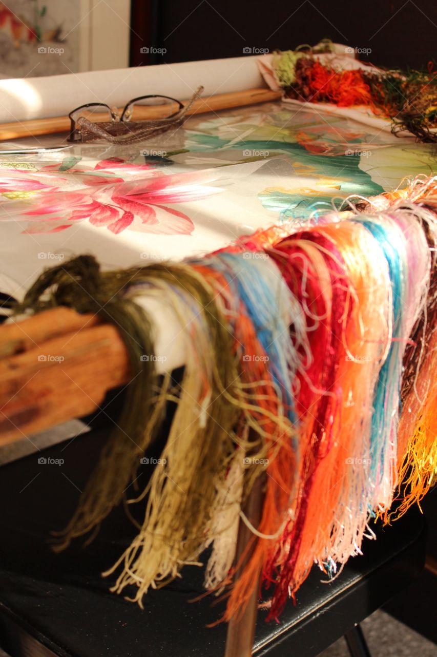 Loom embroidery. These are embroidered to look like paintings by a talented artisan from China