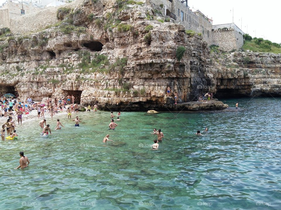 early summer swimming in South Italy, Apulia, Polignano a mare.