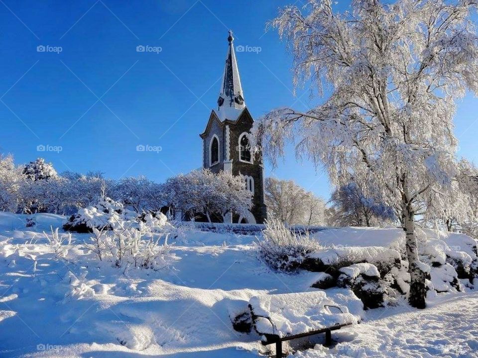 Church in winter landscape