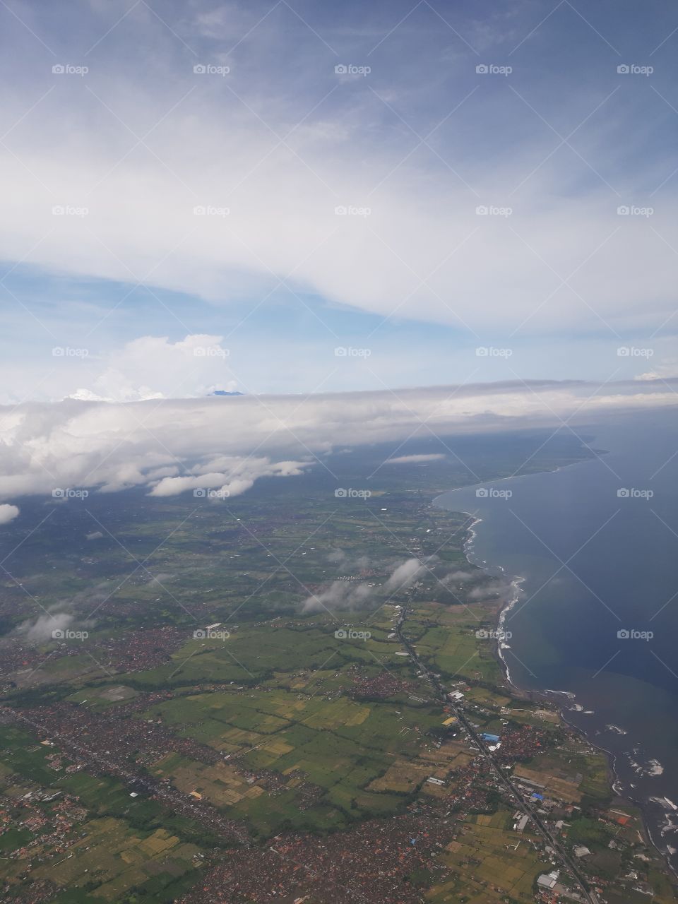 Nature view about land and ocean seen from the top view