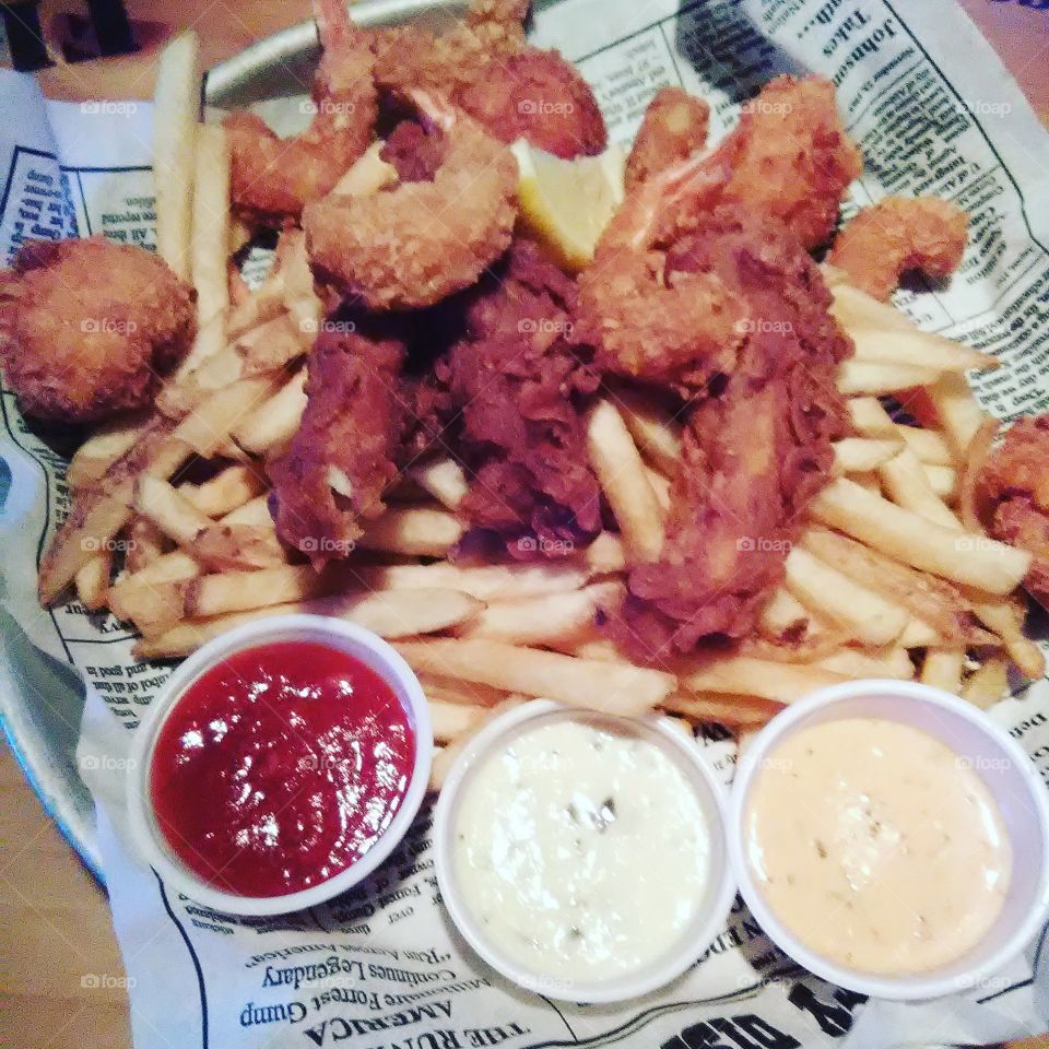 one of bubba gumps seafood platters in time's square New York