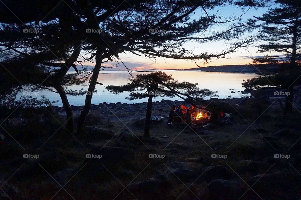 Evening campfire in beautiful Hvaler, eastern Norway 