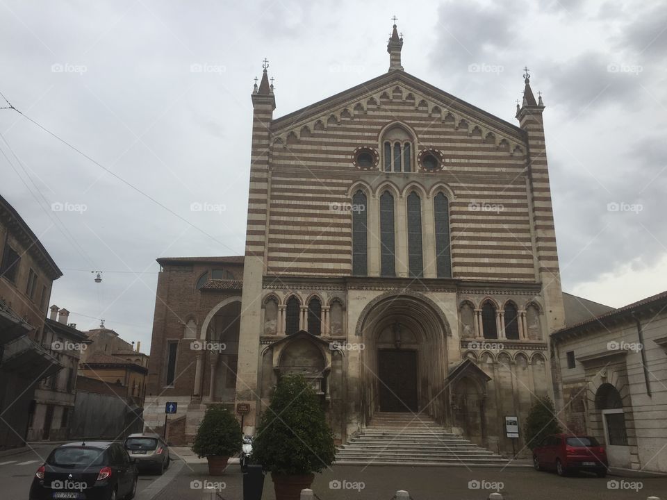 Empty church front in verona Italy on a cloudy day