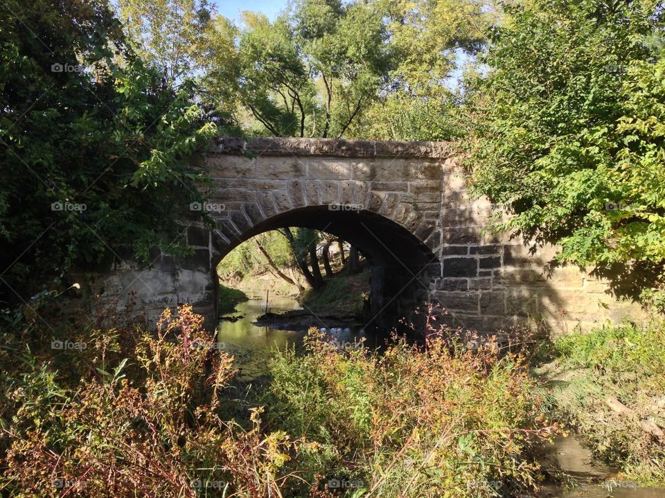 Old brick arch bridge built for the railroad, now carries Riverside Trail