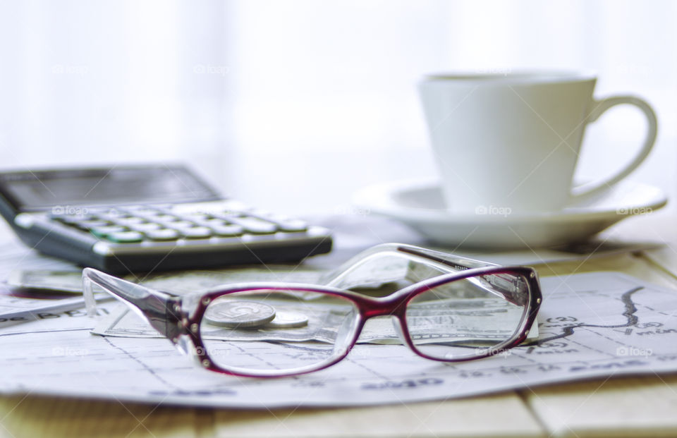 Tax season. Financial documents are spread out on the table