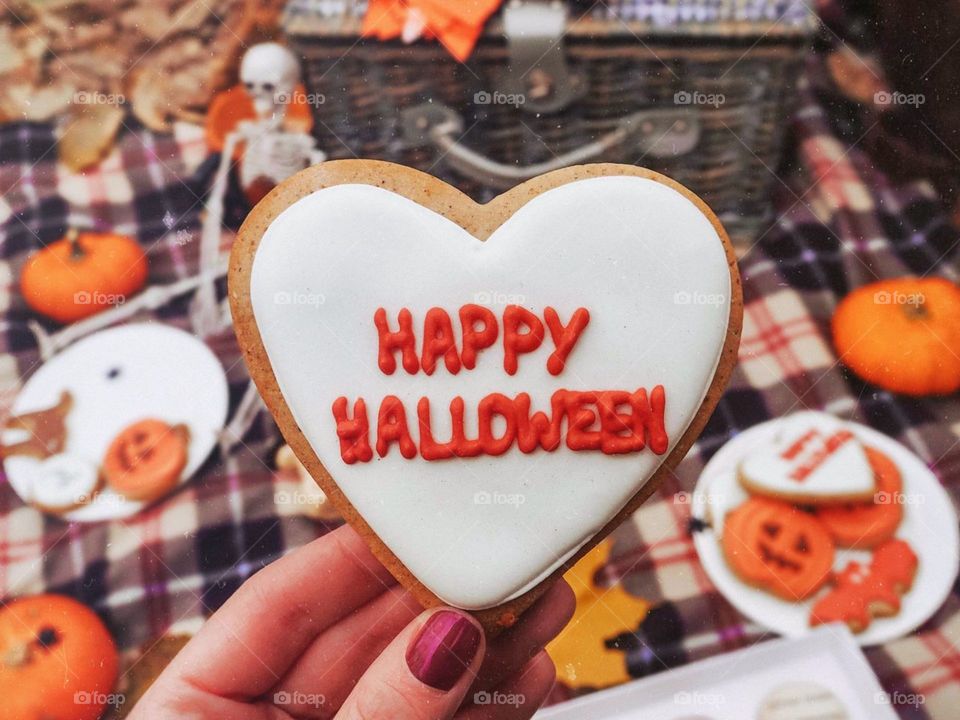 хэллоуин, печенье, рука, пикник