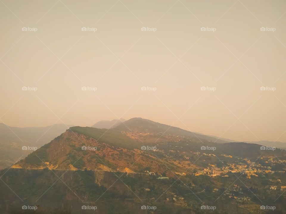 A amazing view of sunset over the mountain