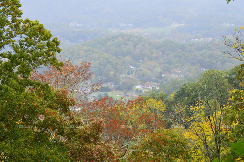 Village in the fall mountians