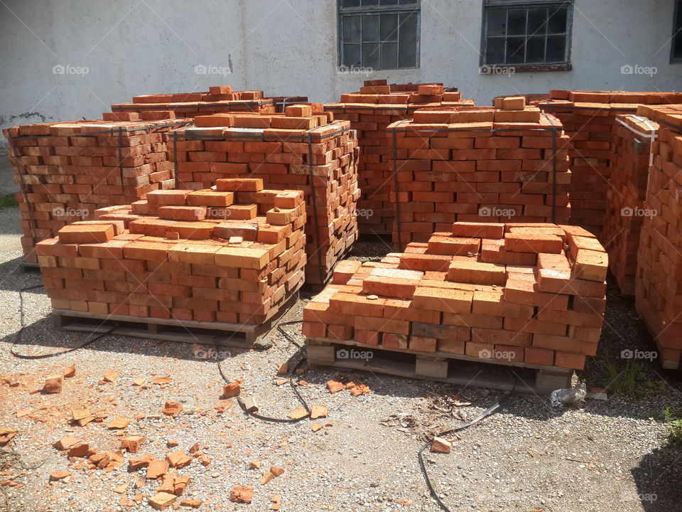 Clay bricks in piles