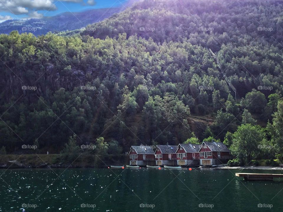 Cabins on a mountain lake