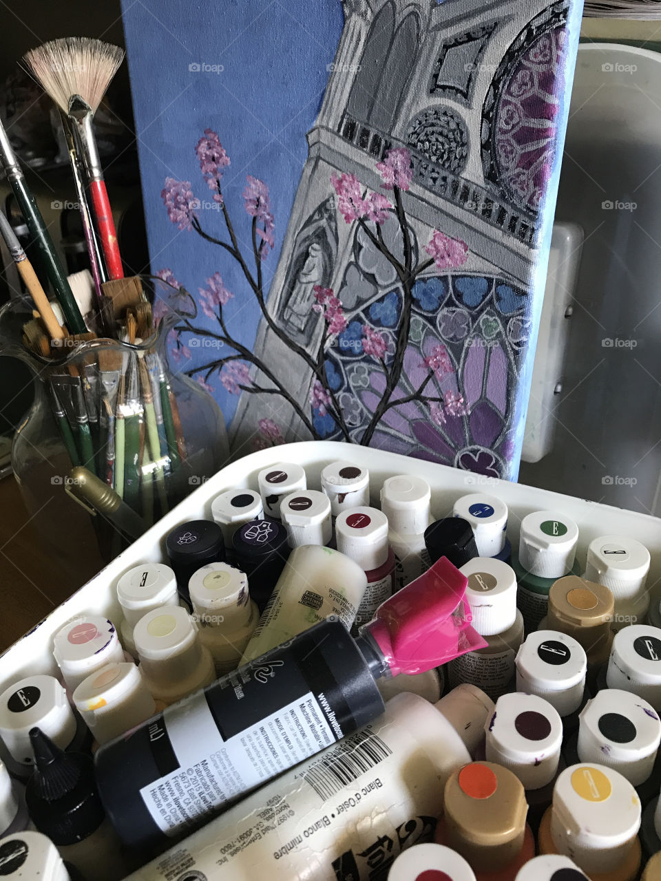 Paints, brushes, and painting