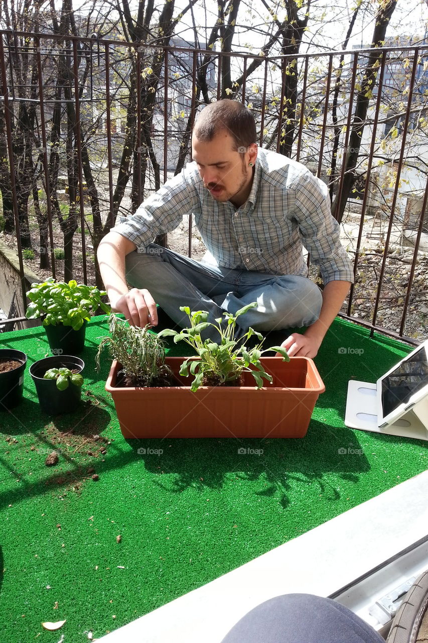 man gardening at home