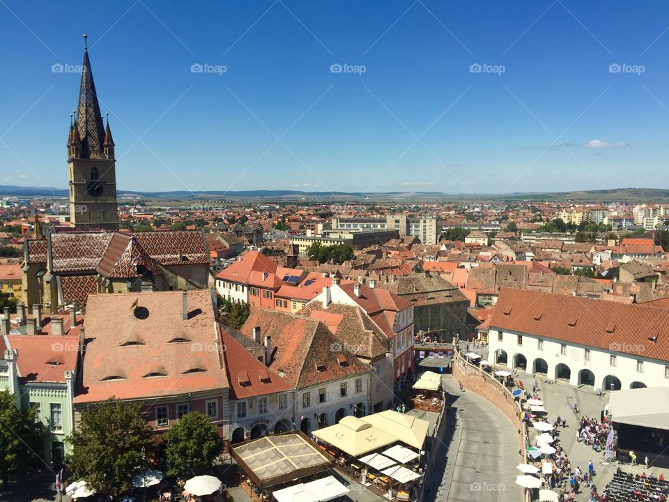 City with buildings and people seen from above