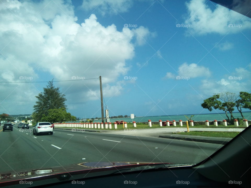 road beach and car