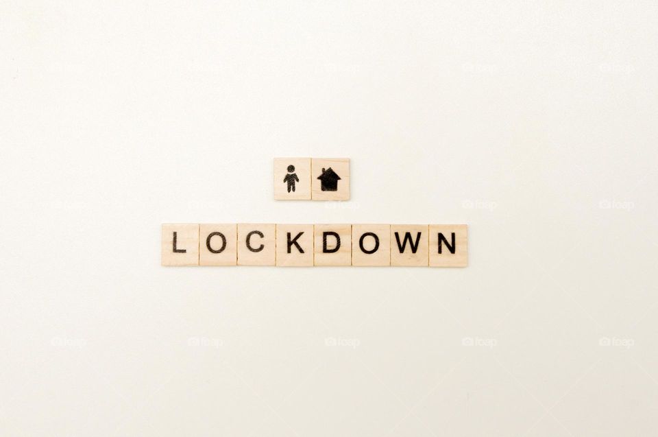 Lockdown concept. Words and letters. Scrabble. Minimalism 