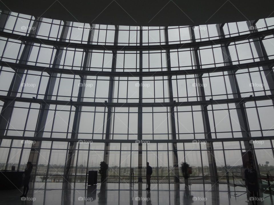 Glass wall inside a modern building