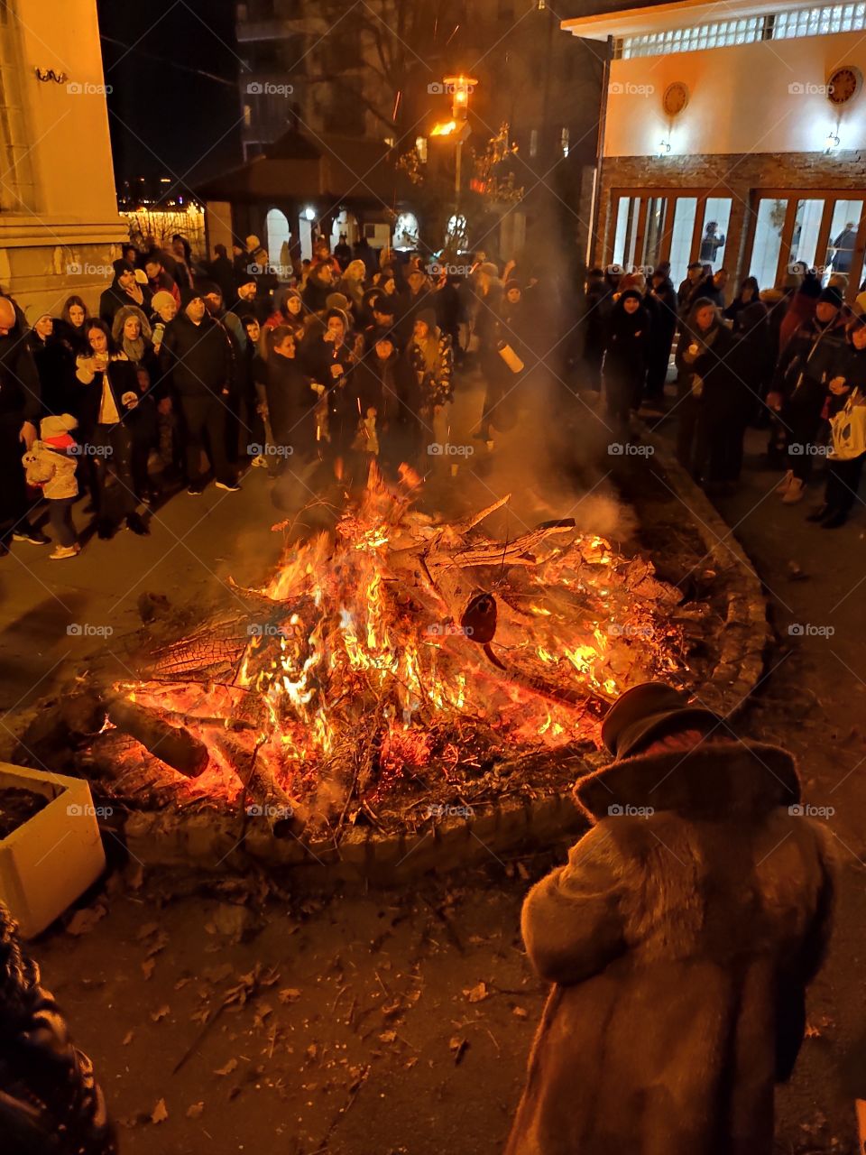 Belgrade Serbia celebrating Orthodox Christmas traditional pyre
