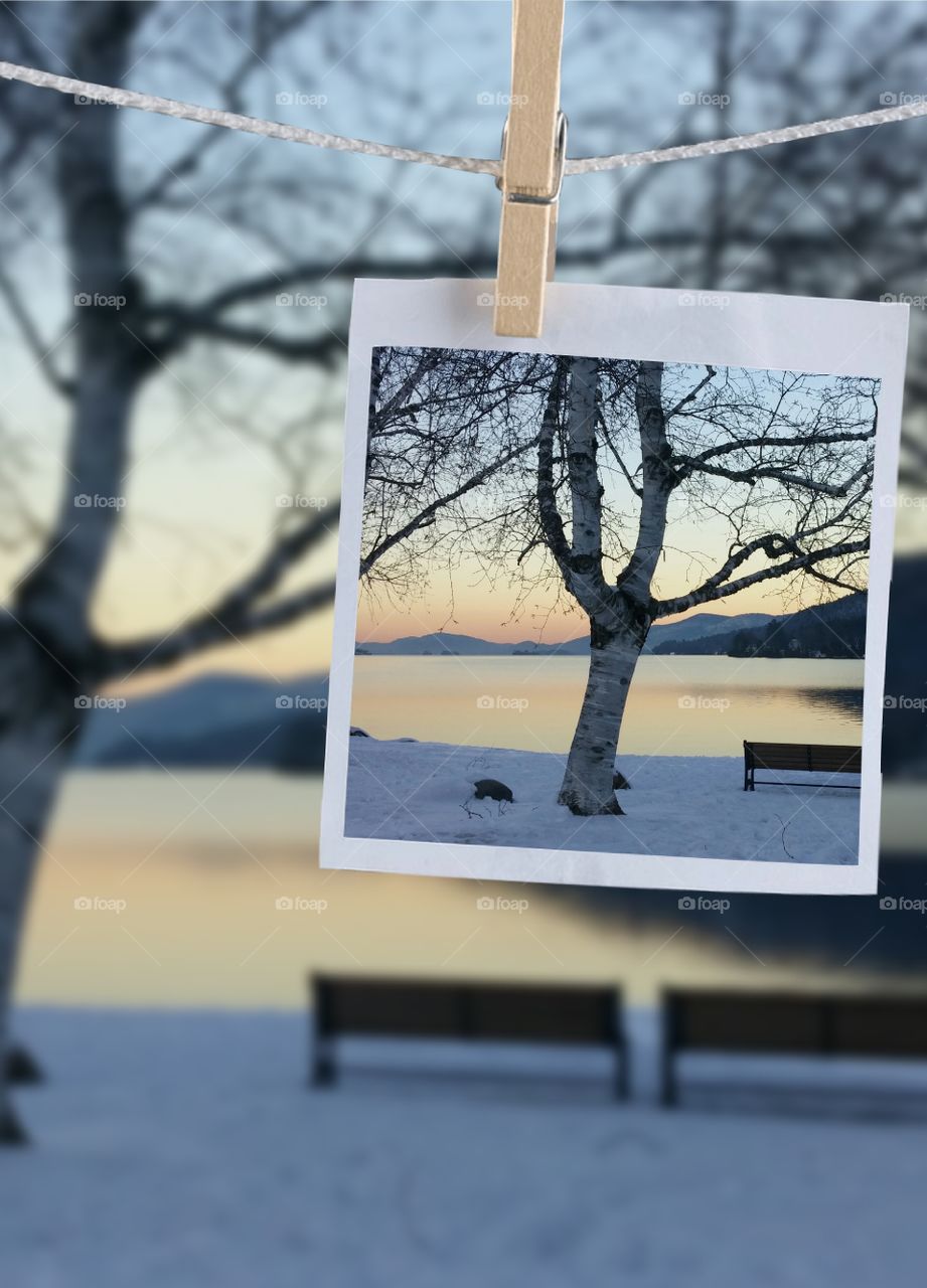 Photography frame hanging on a rope