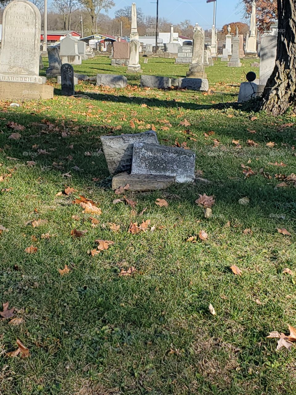 knocked over grave stones