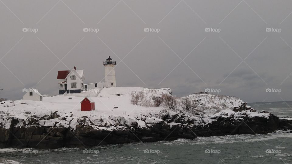 Nubble Lighthouse in winter