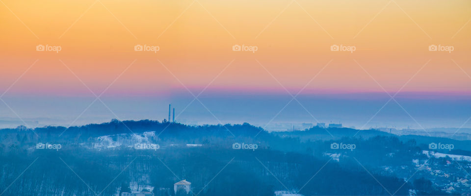 Lviv cityscape during the sunset