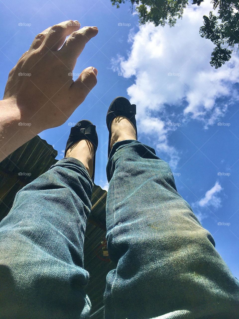 Selfie. Sky and feet 