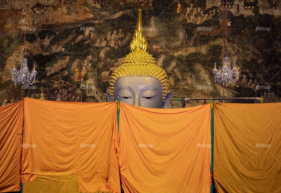 Beautiful peace face Buddha at Wat Suthat , Bangkok Thailand