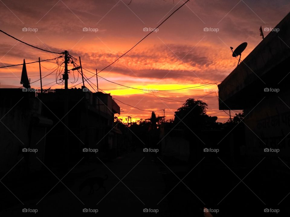 Evening sunset in the city