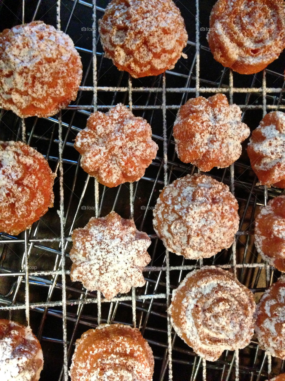 Tiny baked cakes. 