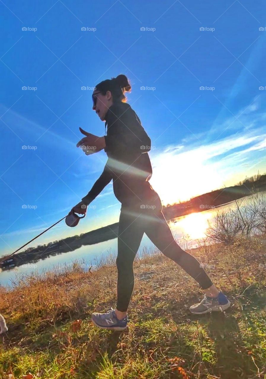 walking the dogs in the evening