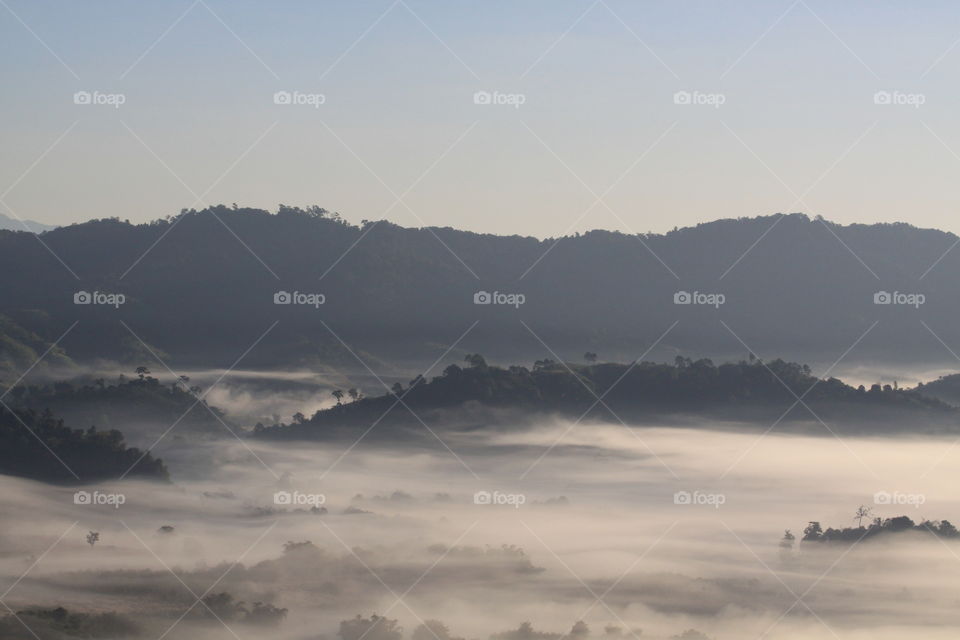 View of foggy mountain