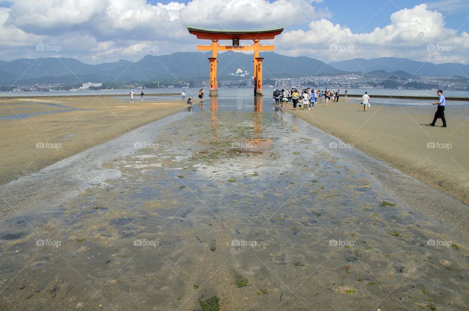 People At The Torii From The Itsukushima Shrine At Miyajima Japan 25-6-2016