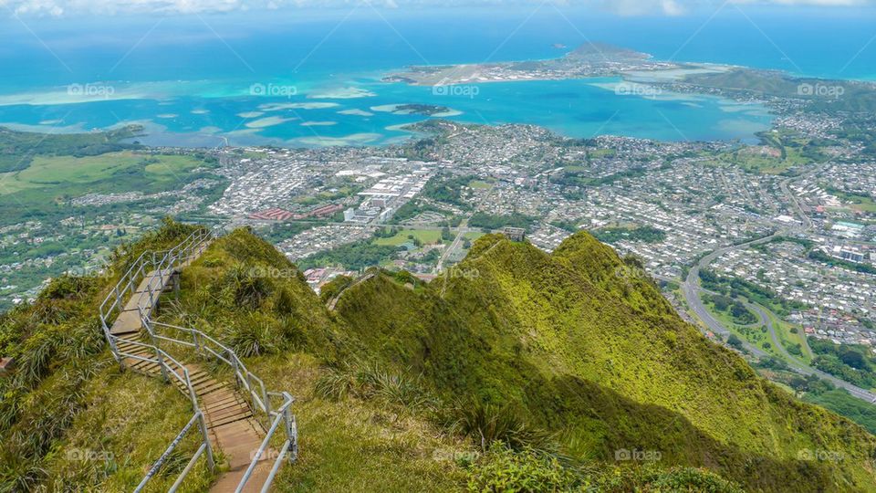 Top of tropical Hawaiian mountain view