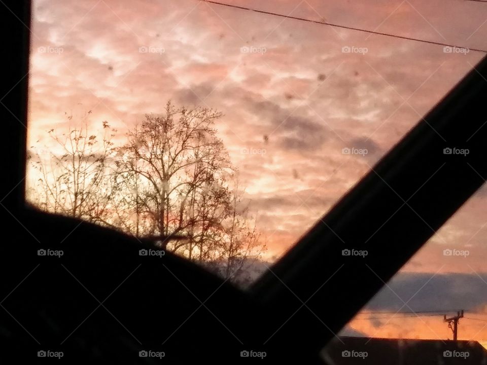 sunset through a window