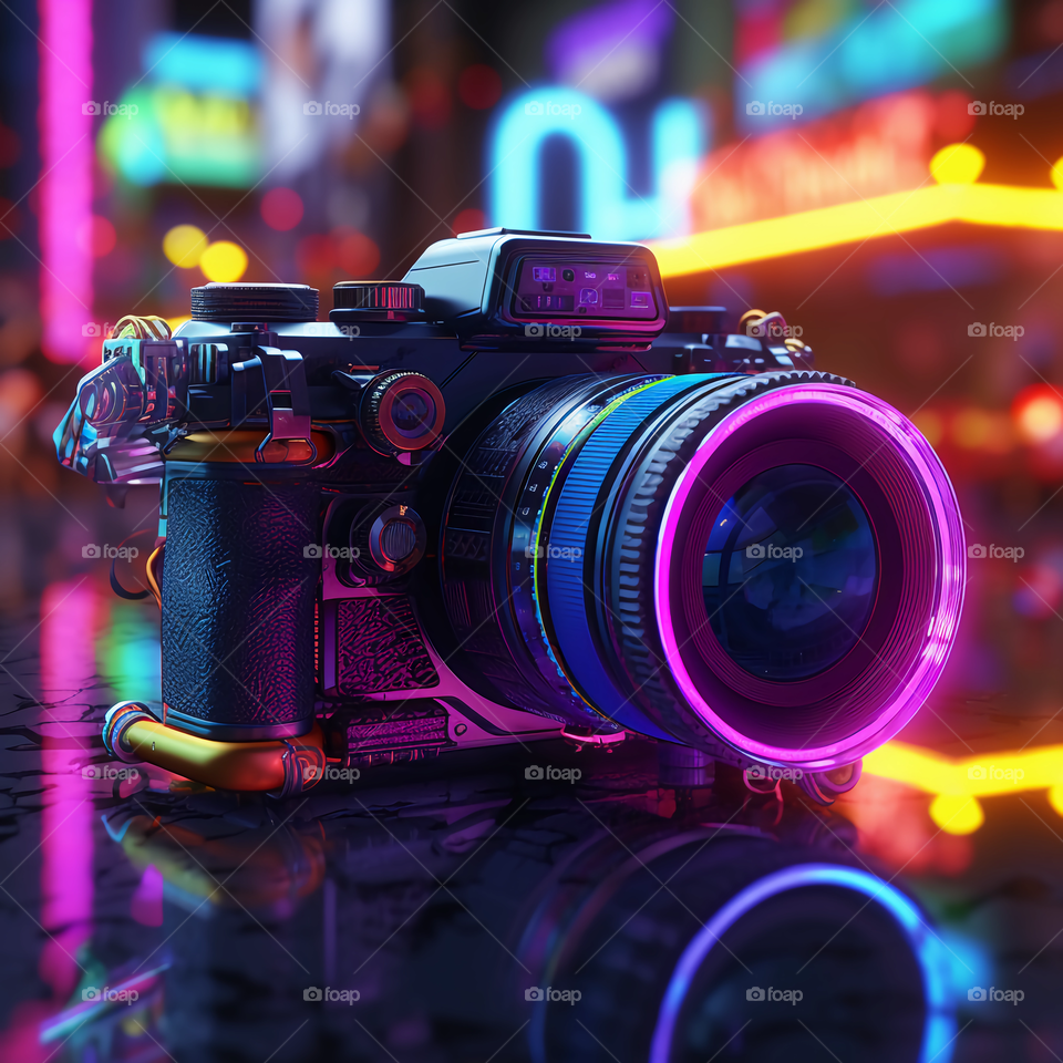 A camera neon lights 