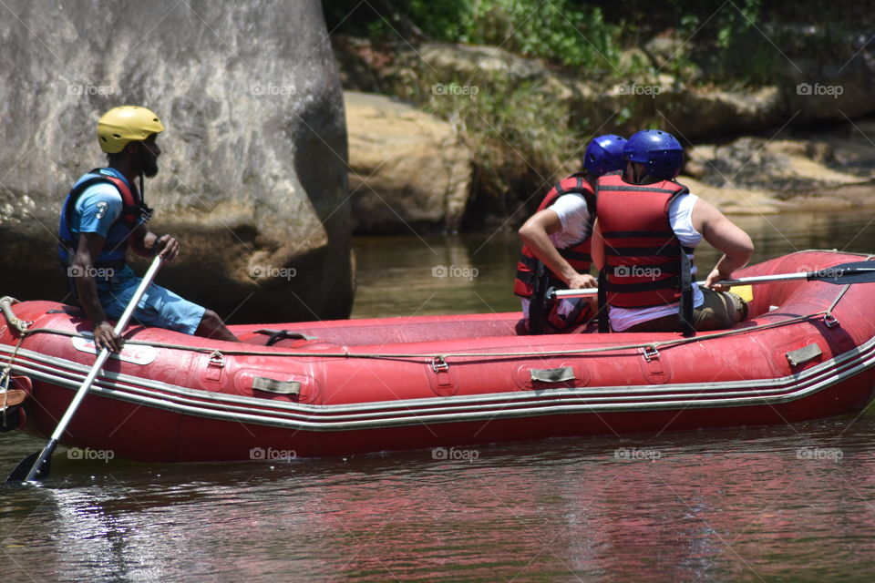 A group of white water rafting