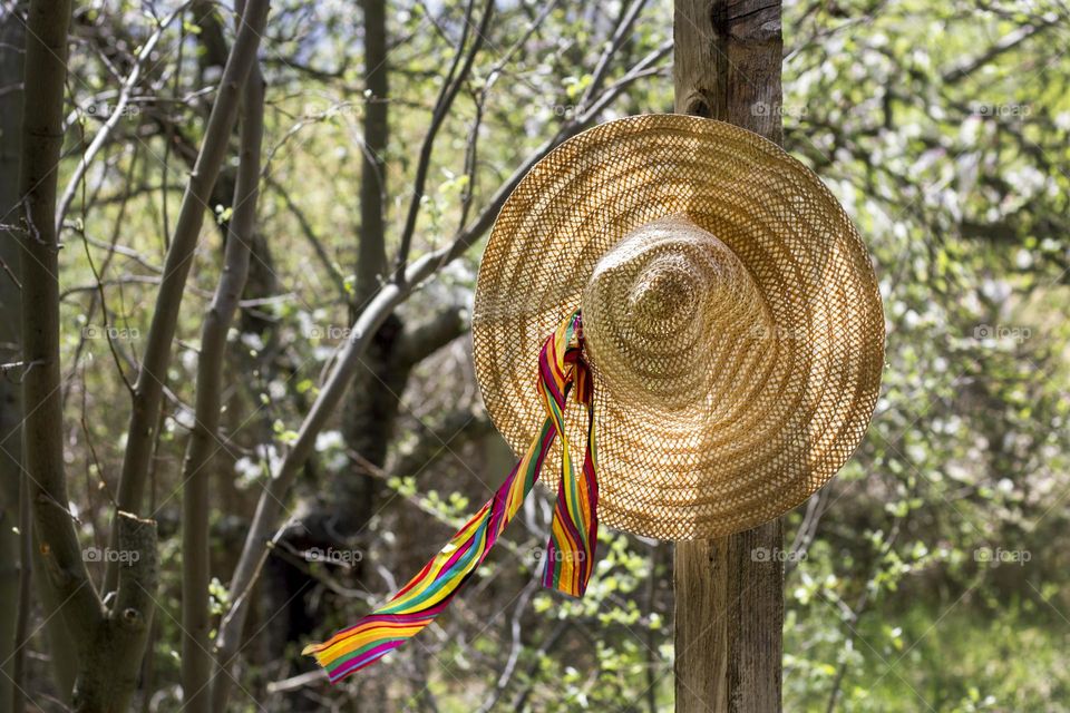 Summer hat hanging and wind