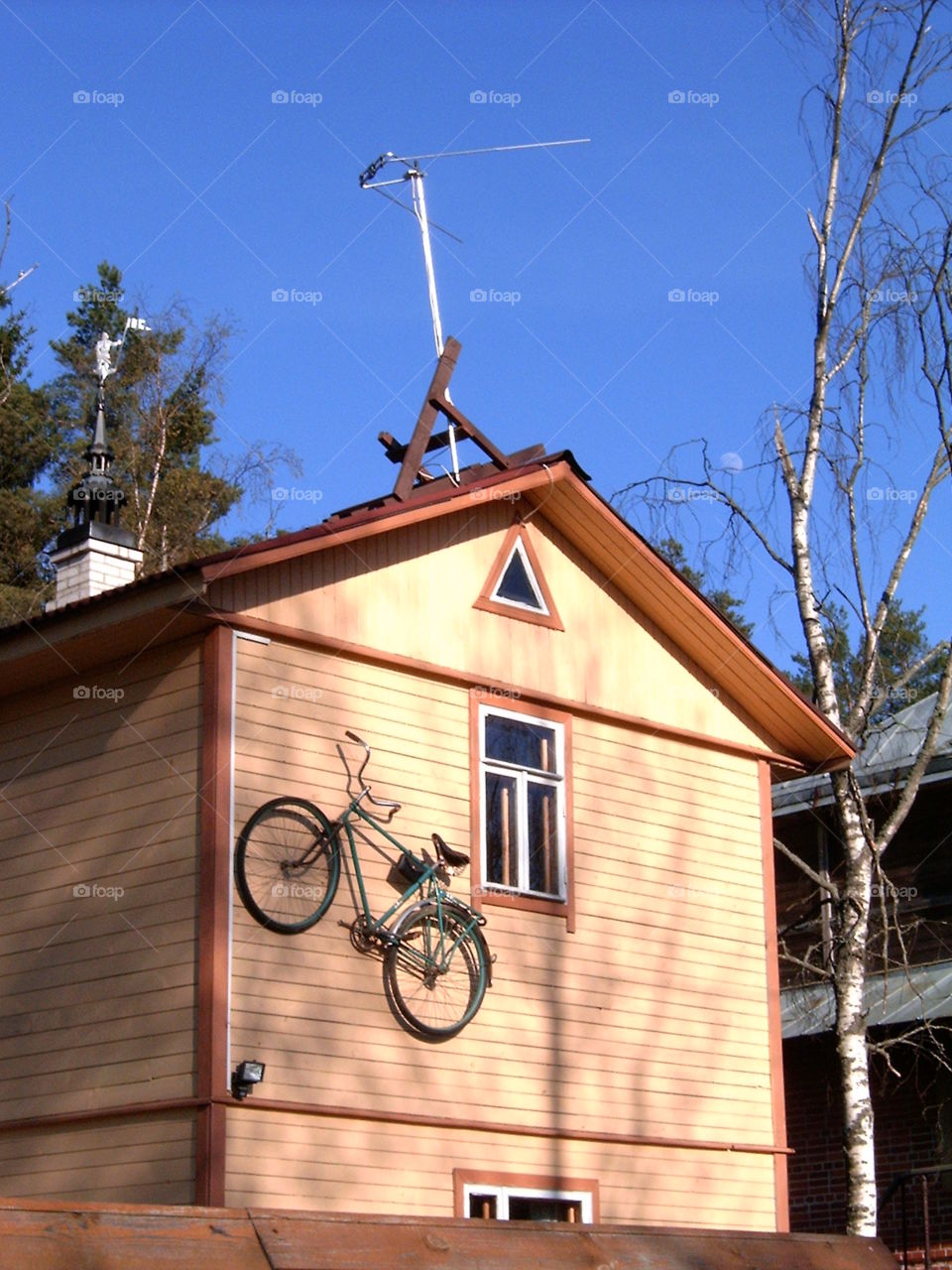 Village house with bicycle 