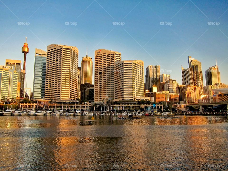 Sunset over Sydney Skyline. Sydney, Australia 