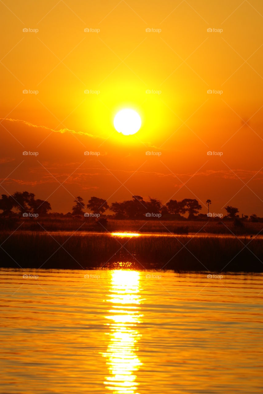 sunset over the chobe river in Botswana