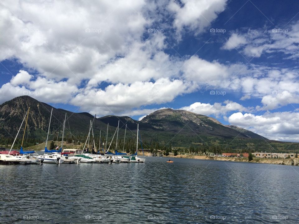Dillon Lake. Sail boats in Frisco Bay, CO