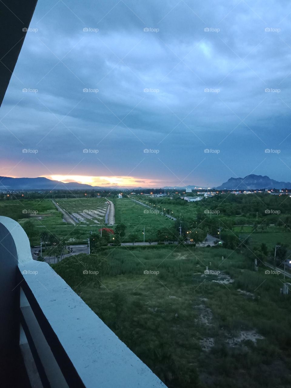 Twilight sky with burning mountain sunset