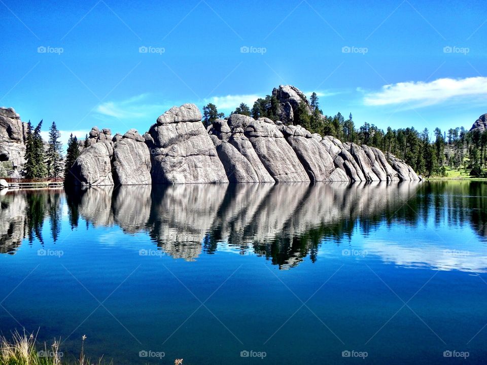 Mountains reflected on lake