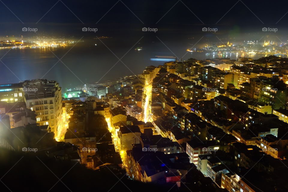 Istanbul, Bosphorus skyline at night