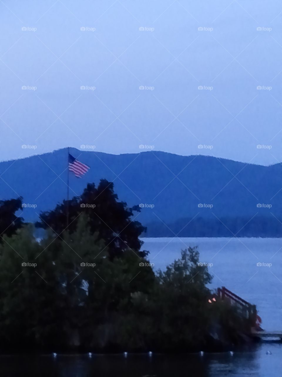 flags at dusk
